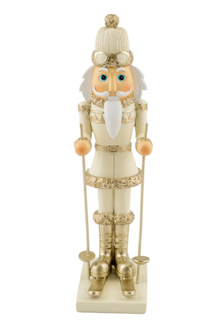 NUTCRACKER POLYESTER WITH GOLD SKIS WITH GREEN CAP 23CM HEIGHT
