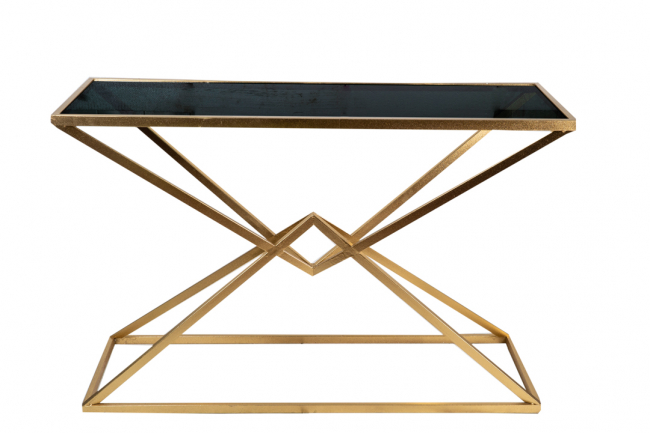 METAL GOLD CONSOLE WITH BLACK DIAMOND GLASS IN THE MIDDLE 120X38X81CM